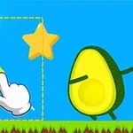 웃고 있는 노란 공과 별, 손 모양 커서, 그리고 아보카도가 포함된 색감이 선명한 삽화