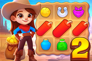 카우보이 복장을 한 소녀와 다양한 아이콘이 있는 퍼즐 매트, 숫자 2