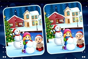 두 장의 이미지에 눈사람과 크리스마스 트리 앞에서 아이들이 눈 놀이를 하는 모습이 그려져 있습니다