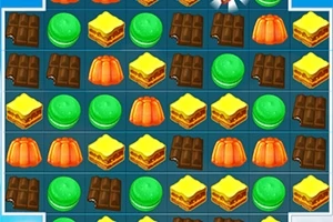 초콜릿, 젤리, 케이크 모양의 다양한 색상의 간식들이 격자 형태로 배열된 이미지