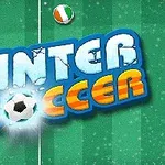 푸른 축구 경기장 배경에 WINTER SOCCER라는 얼음 테마의 글자가 중앙에 놓여 있고, 주변에 공 모양 아이콘이 있는 이미지