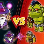 마법사와 오크 전사가 VS 로 맞서는 일러스트 이미지