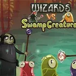 마법사와 늪지 생물들이 대치하고 있는 모습을 그린 이미지