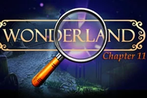 돋보기가 겹쳐진 Wonderland Chapter 11 텍스트와 어두운 밤의 풍경