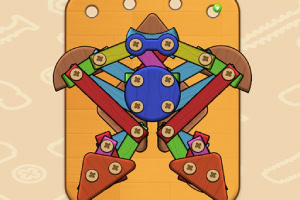 다양한 색상의 나무 조각들이 나사로 연결된 기하학적 모양