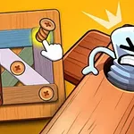 나무 판자와 화난 표정의 나사가 있는 이미지