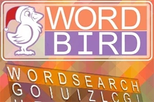 산타 모자를 쓴 새와 WORD BIRD 글자가 적힌 이미지