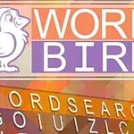 산타 모자를 쓴 새와 WORD BIRD 글자가 적힌 이미지