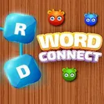 파란색 큐브에 O, R, W, D 글자가 있으며, 오른쪽에 WORD CONNECT라는 텍스트가 나무 배경 위에 있다