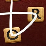 나무 타일에 D, O, R 글자가 적힌 단어 퍼즐 조각이 빨간 배경 위에 놓여 있고, 선으로 연결되어 있다