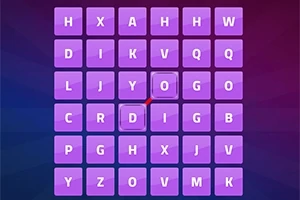 보라색 배경에 알파벳 글자가 적힌 5x5 격자형 퍼즐