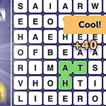 단어 퍼즐 게임 화면으로, 왼쪽에는 WORD SWIPE라는 제목이 있고 오른쪽에는 단어들이 격자 모양으로 배열되어 있으며, 특정 단어들이 강조 표시되어 있다