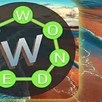 중앙에 큰 W가 있고 그 주위에 S, W, O, N, D, E, R 글자가 초록색 원 안에 배열된 이미지