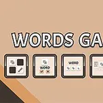 다섯 개의 아이콘이 나열되어 있고, 상단에 WORDS GAMES라는 글자가 있는 이미지