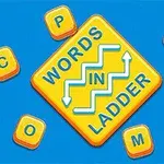 노란색 타일에 WORDS IN LADDER가 쓰여 있고, 주위에 C, O, P, H, A, M 글자가 있는 주황색 타일들이 있는 이미지