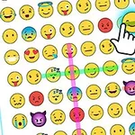 이모티콘이 가득한 화면에 손가락 커서가 미소 짓는 이모티콘을 가리키고 있습니다