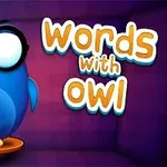 안경을 쓴 파란 부엉이와 words with owl 텍스트가 있는 이미지