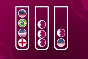 세 개의 시험관 안에 미국, 브라질, 카타르, 잉글랜드 국기가 각각 배치되어 있는 이미지