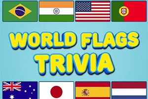 여러 나라의 국기가 배경에 있는 WORLD FLAGS TRIVIA 텍스트 이미지