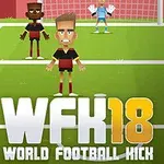 축구 경기장에서 세 명의 선수와 골키퍼가 있으며, 게임 제목이 하단에 표시되어 있다