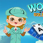 귀여운 탐정 복장을 한 캐릭터와 카드가 있는 밝고 푸른 하늘 배경