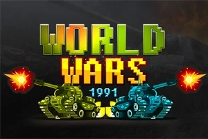 World Wars 1991라는 텍스트가 픽셀 스타일로 적혀 있고, 두 대의 탱크가 서로를 향해 포를 쏘고 있는 이미지