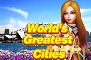 오페라하우스와 다리가 배경으로 보이는 풍경 앞에 캐릭터와 Worlds Greatest Cities라는 텍스트가 있는 이미지