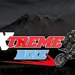 산을 배경으로 Xtreme Bike라는 텍스트와 오토바이를 타는 라이더의 실루엣이 있는 이미지