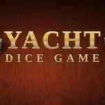 갈색 배경에 두 개의 주사위와 YACHT DICE GAME라는 금색 글자가 있는 이미지