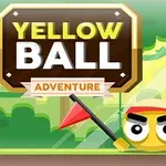 노란 공이 머리에 빨간 천을 두르고 두 개의 깃발을 들고 있는 캐릭터와 그 뒤로 나무가 있는 배경