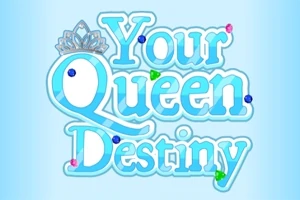 파란색 배경에 보석으로 장식된 Your Queen Destiny라는 텍스트가 중앙에 있는 이미지