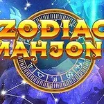 Zodiac Mahjong라는 글자가 우주를 배경으로 황도 12궁 그림과 함께 나타난 이미지