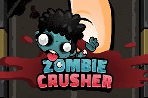 만화 스타일의 좀비가 가운데에 있고 그 아래로는 ZOMBIE CRUSHER라는 텍스트가 혈흔과 함께 배치되어 있습니다