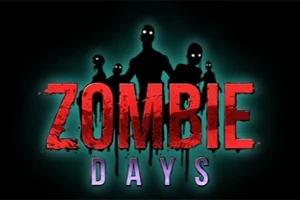 빨간색 ZOMBIE 글자와 보라색 DAYS 글자 뒤로 검은 실루엣의 좀비들이 서 있으며, 어두운 배경에 빛나는 눈이 강조되어 있다