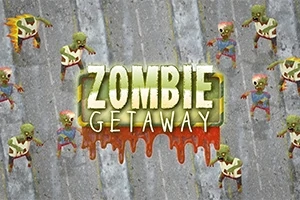 도로 위에 좀비와 함께 중앙에 ZOMBIE GETAWAY라는 글자가 있는 이미지