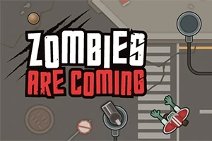 Zombies Are Coming이라는 텍스트가 적힌 거리의 조감도와 좀비 일러스트