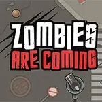 Zombies Are Coming이라는 텍스트가 적힌 거리의 조감도와 좀비 일러스트