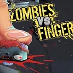 거대한 손가락이 작은 좀비를 밟고 있는 장면과 ZOMBIES VS FINGER라는 텍스트가 있는 이미지