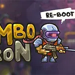 헬멧을 쓴 캐릭터가 총을 들고 있는 모습과 함께, Zombotron이라는 텍스트가 있는 이미지