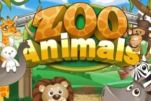Zoo Animals라는 글자를 배경으로 여러 동물들이 모여 있는 이미지