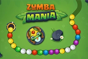 녹색 배경에 색색의 구슬들, 개구리와 조준기가 있는 이미지