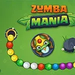 녹색 배경에 색색의 구슬들, 개구리와 조준기가 있는 이미지